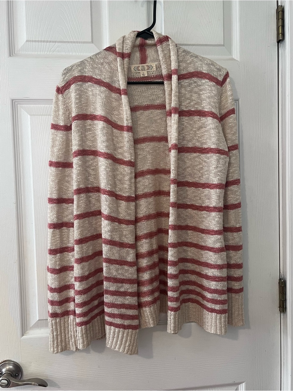 Pink Rose Cream and Dusty Rose Striped Open-Front Cardigan